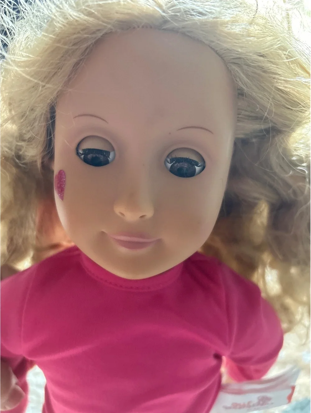 Our Generation Blonde Curly Hair Doll with Pink Top and Purple Pants